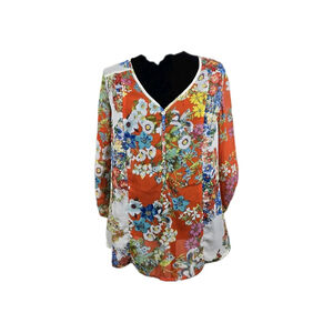 Fig and Flower  Floral Blouse Size M Multicolor Button Front 3/4 Sleeve Boho Top
